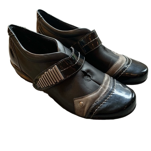 Remonte Black Leather Patent Silver Velcro Strap Metallic Shoes EU 39 / US 8-8.5 - Picture 3 of 10